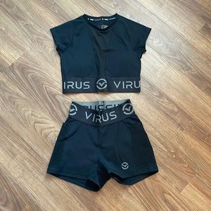 Virus mesh crop top and spandex shorts set, size XS